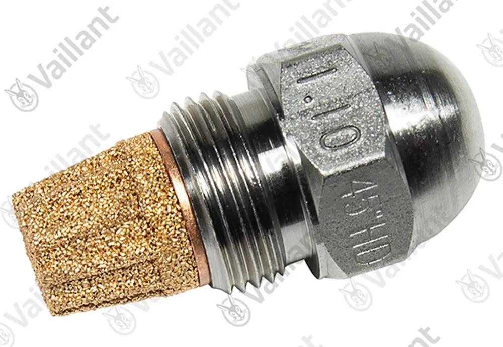 Vaillant Brennerdüse aus Metall mit einer schaumstoffähnlichen Spitze. Das Produkt hat ein gewindeförmiges Ende zur Montage.
